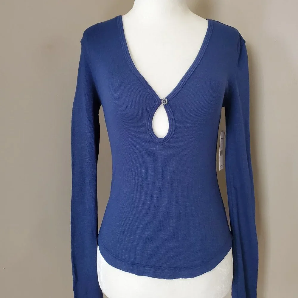 Free People Tate Keyhole Blue Layering Top XS NWT